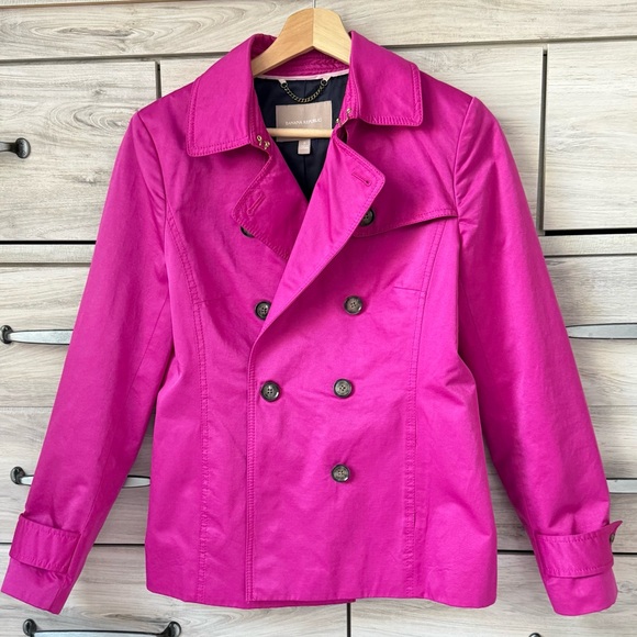 Banana Republic Fuchsia Double-Breasted Short Trench Coat Size S Spring Style - Picture 2 of 10